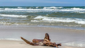 A beach with waves and driftwood. - Lovely home in Bialogora with WiFi (Bialogora)