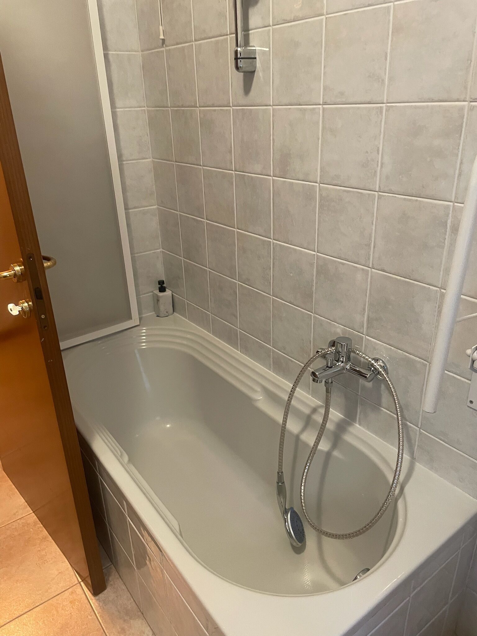 Un baño con bañera, cabezal de ducha y ducha de mano.