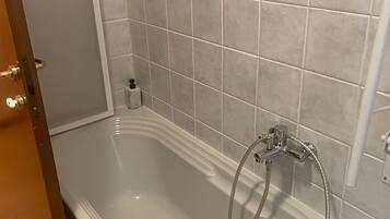 Un baño con bañera, cabezal de ducha y ducha de mano.