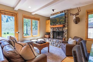 Smart TV, fireplace, computer monitors