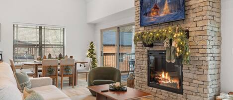 Smart TV, fireplace, video games, music library