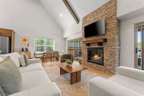 Smart TV, fireplace, video games, music library