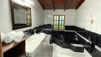 Shower, towels, soap, toilet paper