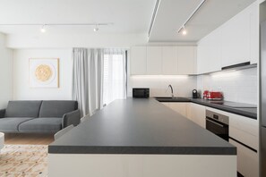 Fridge, microwave, oven, dishwasher