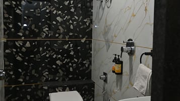 Shower, slippers, towels