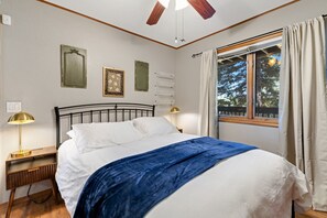 1 bedroom, desk, iron/ironing board, travel cot