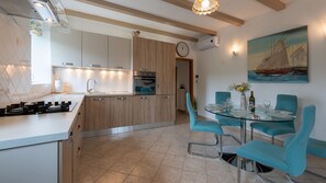 Fridge, oven, dishwasher, coffee/tea maker