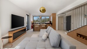 Televisión y chimenea 