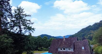 Ferienwohnung mit Balkonpanorama mit Lesematerial, Spielen und Fitnessraum