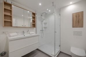 Shower, hair dryer, soap
