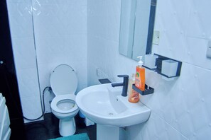 ヘアドライヤー、タオル、石鹸、トイレットペーパー