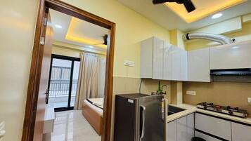 Full-size fridge, oven, dishwasher, mixer