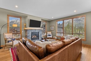 Télévision, cheminée, livres