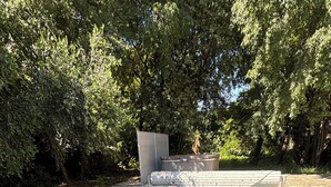 A rectangular swimming pool with clear water, surrounded by a stone deck and trees. - Villa Muscat, authentic charm in the heart of town / beaches 3 kilometers (Frontignan)