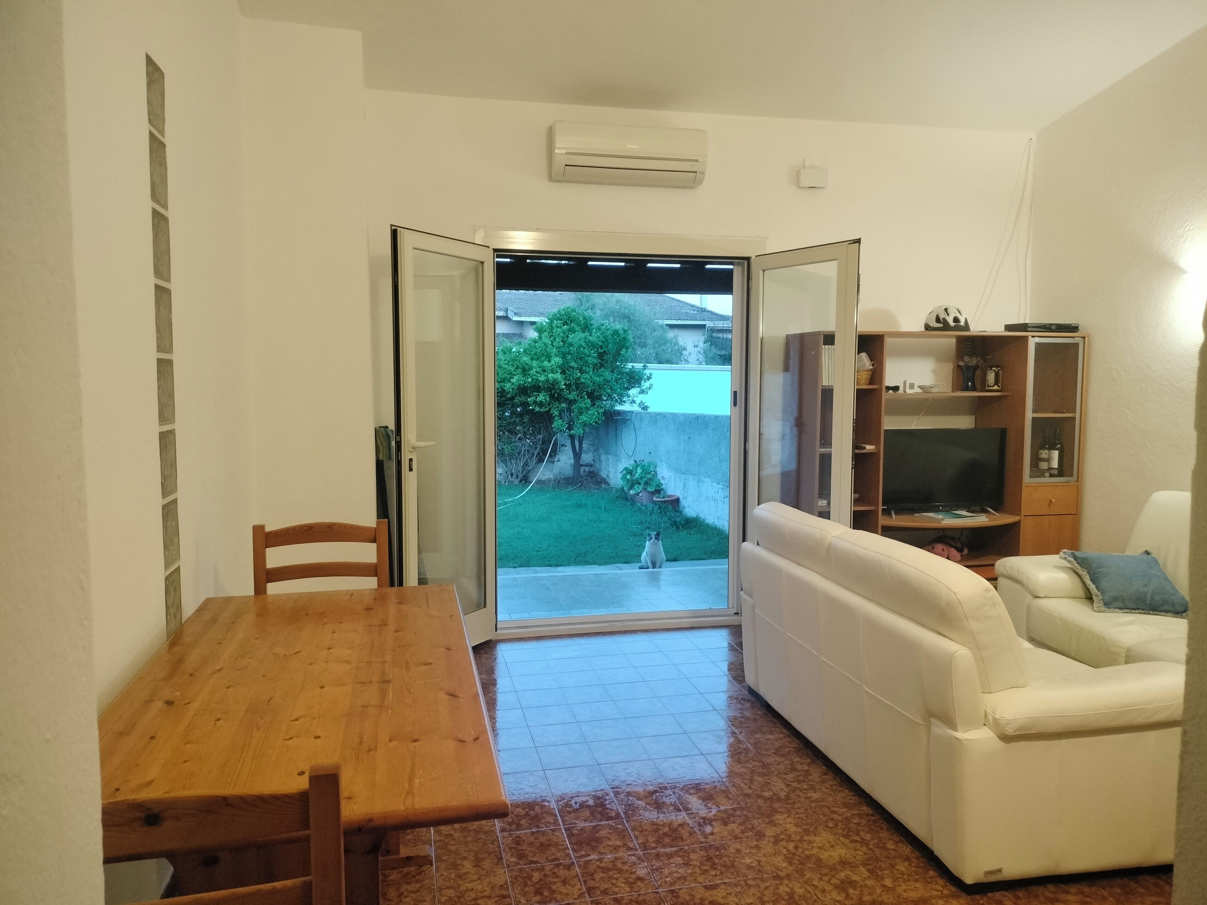 Smart TV, chimenea y libros 