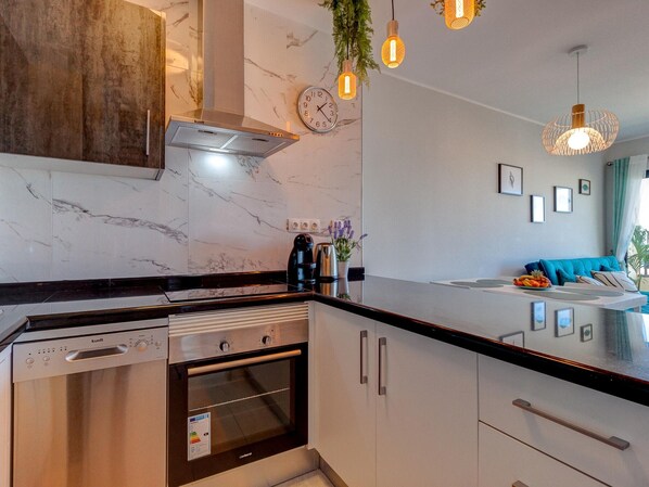 Fridge, microwave, oven, dishwasher