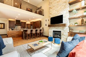TV, fireplace, foosball, stereo