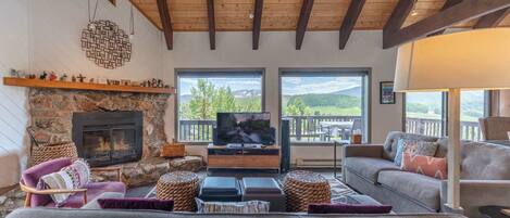 TV, fireplace, offices