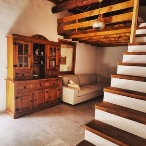 Televisión, chimenea, reproductor de DVD, libros