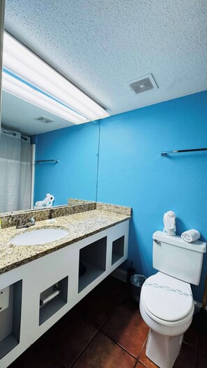 Shower, towels, toilet paper