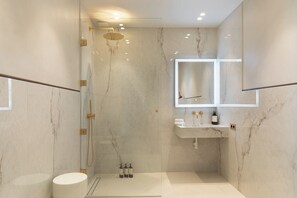 Douche, sèche-cheveux, serviettes fournies