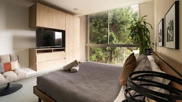 1 habitación, escritorio, tabla de planchar con plancha y cuna de viaje