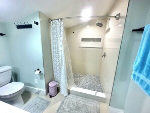 Hair dryer, towels, toilet paper