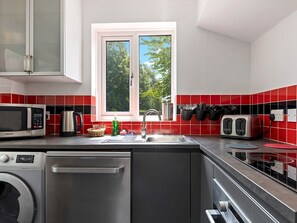 Fridge, microwave, oven, dishwasher