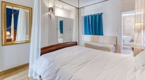 1 bedroom, desk, iron/ironing board, travel cot