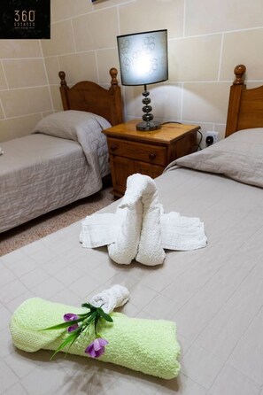 1 chambre, bureau, fer et planche à repasser, lit parapluie