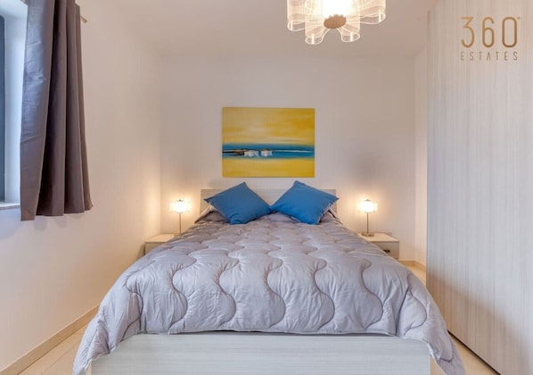 1 bedroom, desk, iron/ironing board, travel cot