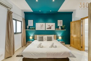 1 bedroom, desk, iron/ironing board, travel cot