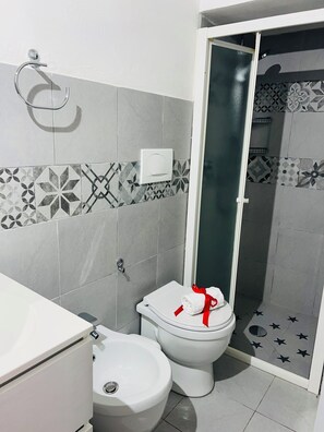 Dusche, Haartrockner, Bidet, Handtücher