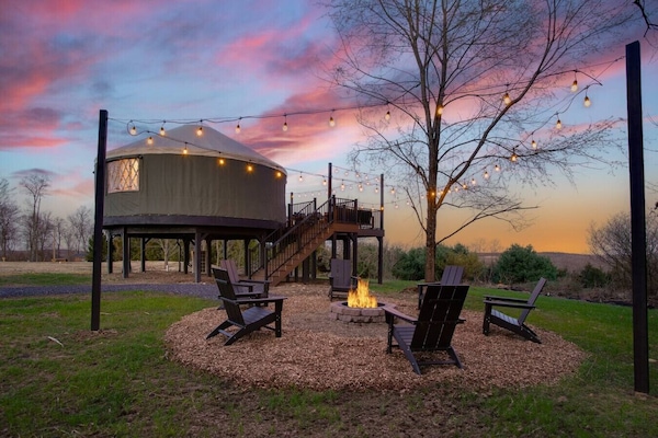 Firepit and string lights!