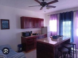 Apartment, Sea View | Private kitchen | Fridge, microwave, stovetop, cookware/dishes/utensils