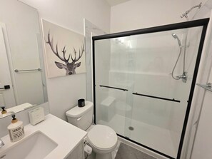 Hair dryer, bidet, towels, soap