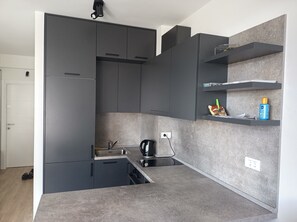 Fridge, oven, stovetop, electric kettle