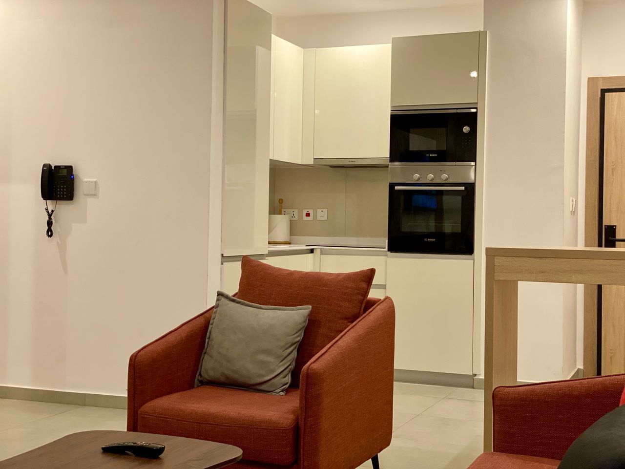 A modern living room with a sofa and a coffee table.