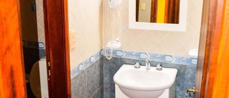 Hair dryer, bidet, towels, soap