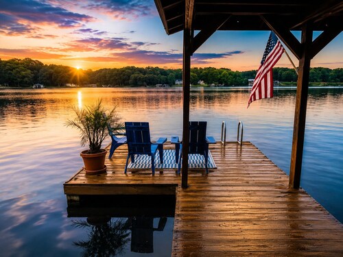 Lake Gaston Waterfront Home: Dock, Hot Tub, Kayaks, Firepit, Dogs Welcome