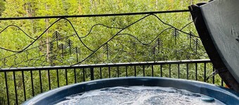 Morning sun, private deck, hot tub, cozy living space, serenity!