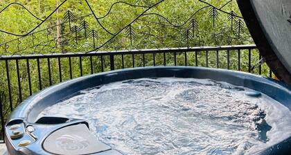 Morning sun, private deck, hot tub, cozy living space, serenity!