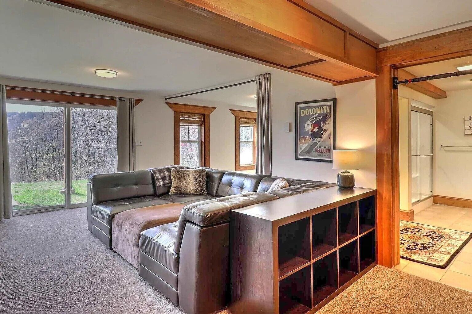 Smart TV, fireplace, stereo, computer monitors