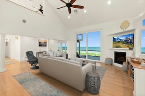 Smart TV, fireplace, stereo, computer monitors