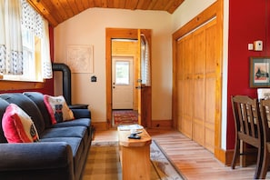 Smart TV, chimenea y libros