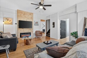 Smart TV, fireplace, video games, table football