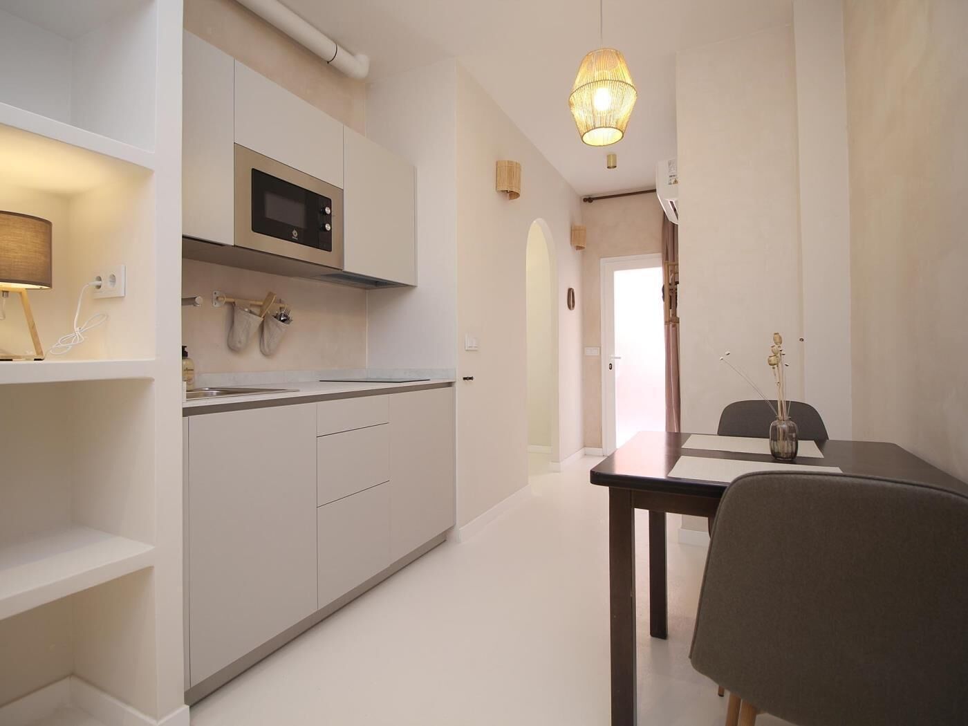 Fridge, microwave, coffee/tea maker, toaster