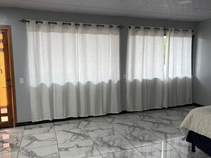 Desk, blackout curtains, free WiFi