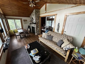 Smart TV, fireplace, DVD player, books