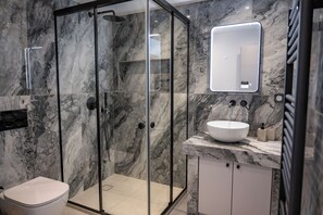 Secadora de cabello, toallas, jabón, papel de baño 